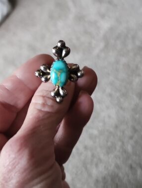 Turquoise Cross Authentic Sterling Sterling-Style Ring - Golden Hills Stone